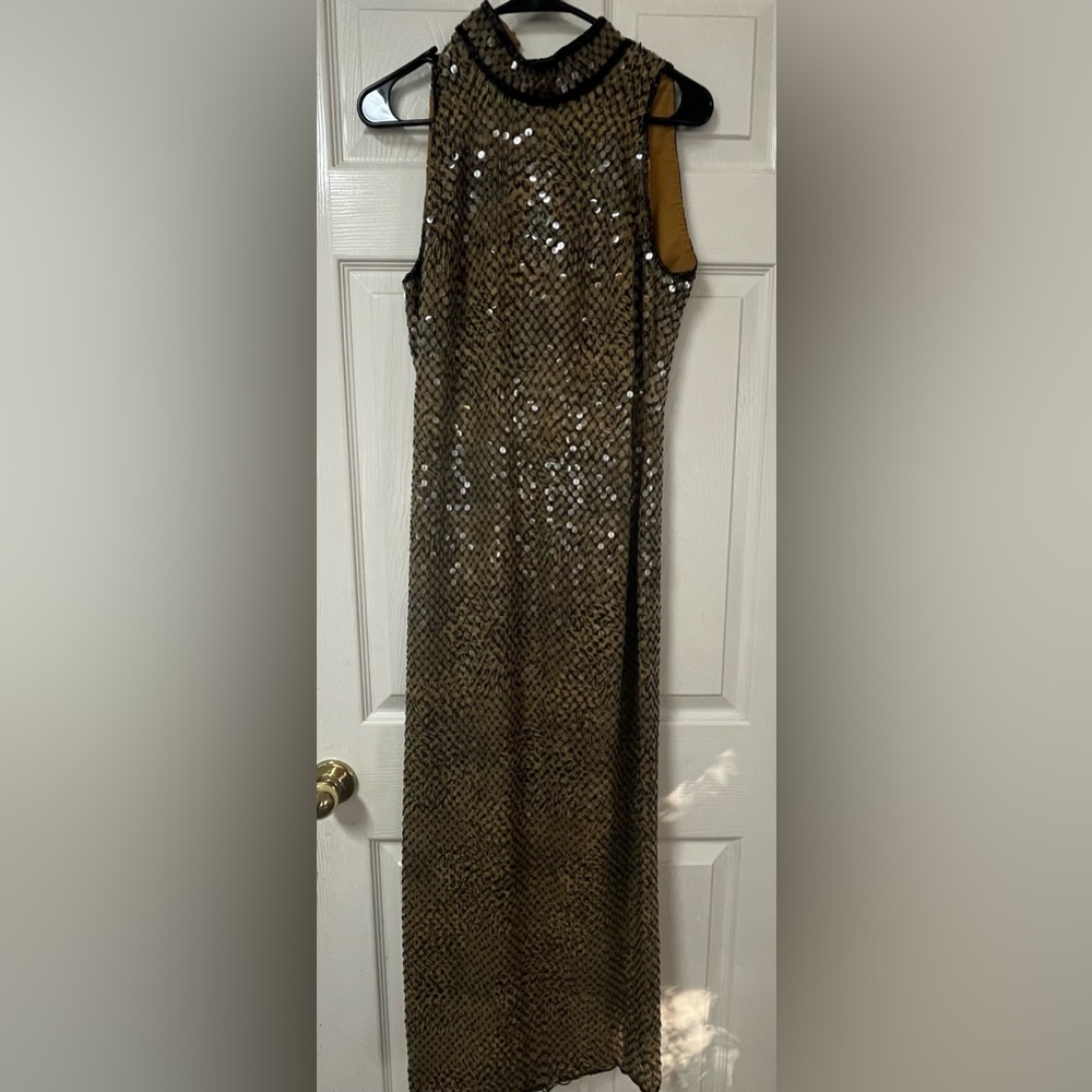 VTG Beaded Sequin Long Dress Mixed Leopard Prints Size “S”
